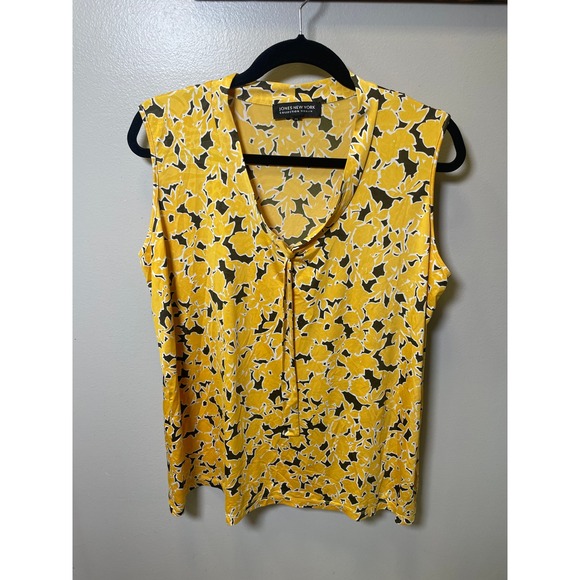 Jones New York Tops - Jones New York Collection Woman Yellow Floral Sleeveless Tie Front Blouse 1X